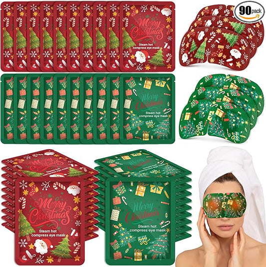 Bonuci 90 Pcs Christmas Steam Eye Masks Bulk for Dry Eyes Disposable Heating Eye Mask for Spa Sleep Warm Compress Stress Dark Circle Relief Puffiness and Relaxation Gifts Christmas Stocking Stuffer