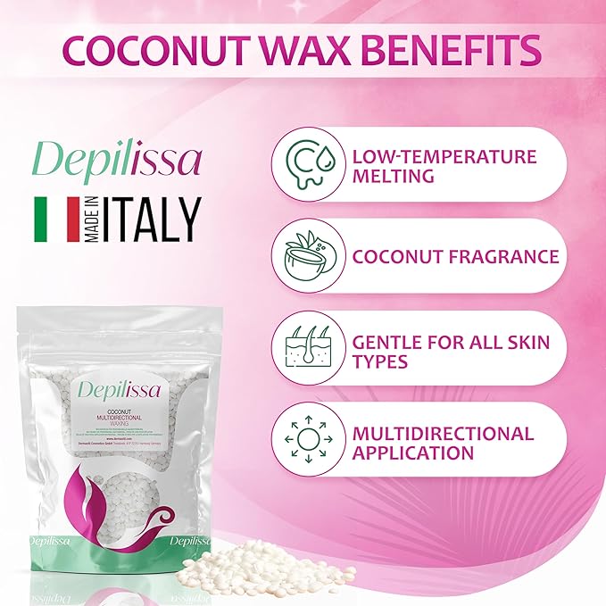 Multidirectional Coconut Wax beads for hair removal - Hypoallergenic, Gentle, and Effective for All Skin Types, Ideal for Face, Eyebrows, Bikini Area, and Brazilian Waxing - 14.1 oz