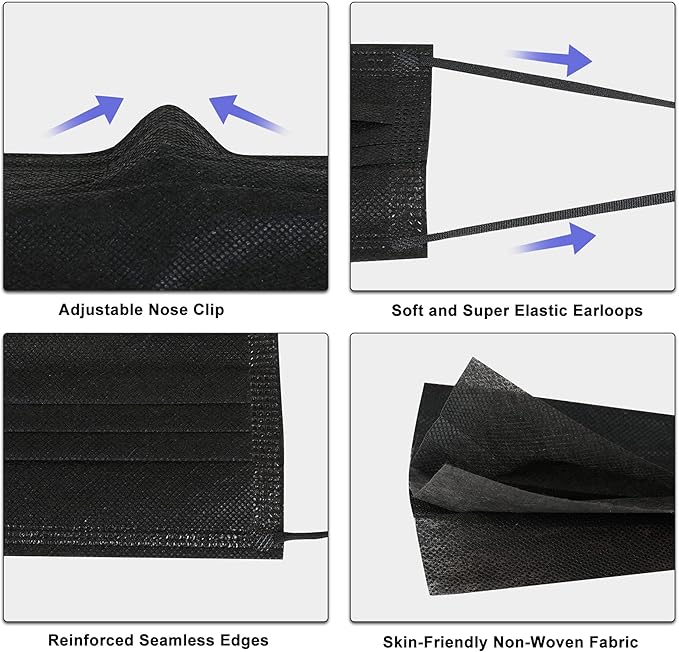 akgk 50Pcs Disposable Face Masks, 3 Ply Disposable Masks, Black Face Mask