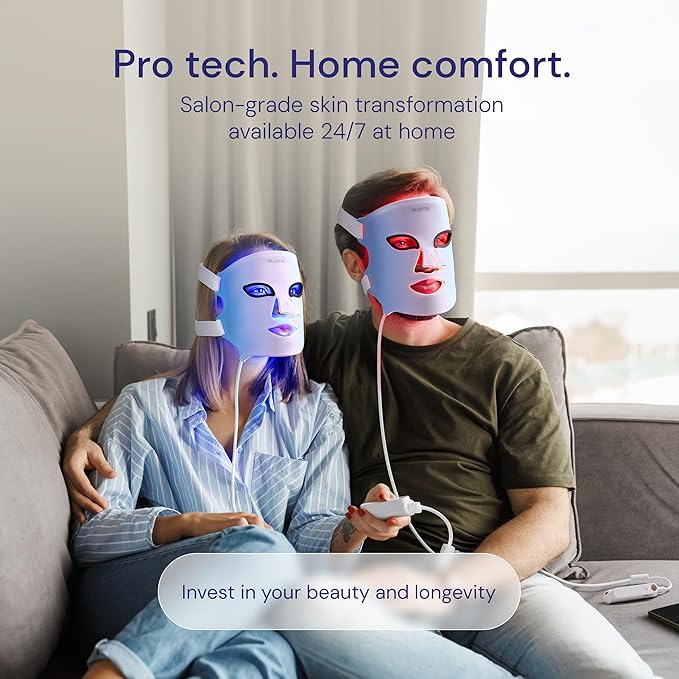 LED Face Mask Light Therapy – 2-in-1 Red Light Mask & Blue Light Mask for Acne & Anti-Aging Skincare – Dermatologist-Approved Silicone Blue & Red Light Therapy Mask for Face Treatment by LUSTRE