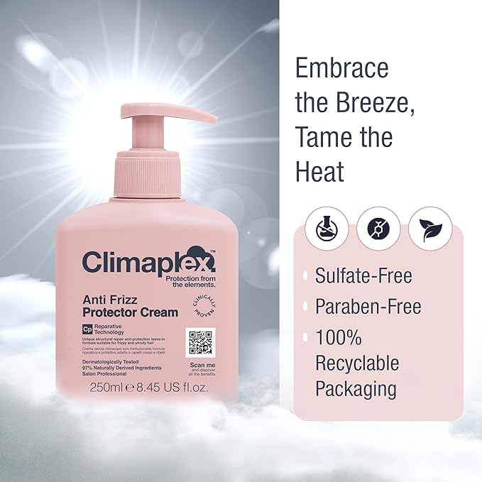Climaplex Anti Frizz Protector Cream - Shields from Heat and UV Damage - Promotes Healthy Scalp - Soothes and Improves Shine - Leaves Hair Silky Smooth - Vegan Friendly and Cruelty Free - 8.45 oz