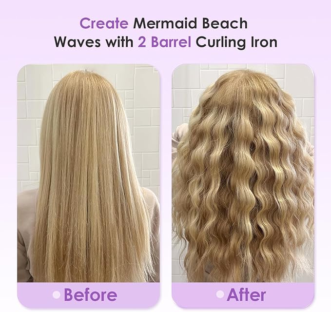 NOVUS Curling Iron Hair Crimper Waver - 1.4 Inch Anti-Scald Waves Curling Wand, Ionic Deep Waver Hair Curler Tool with Ceramic 2 Barrel for All Hair Types, Auto Shutdown Protection