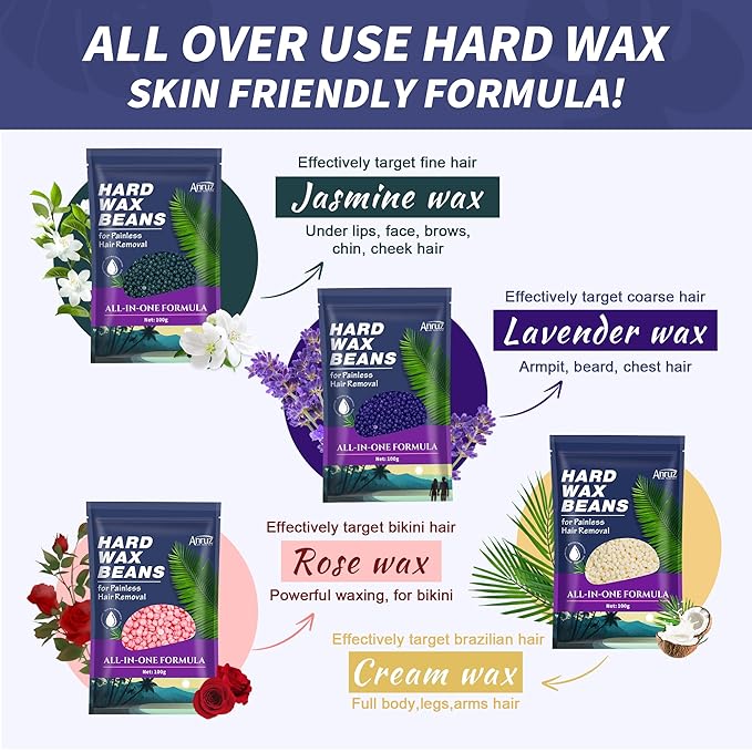 Waxing Kit for Women Men - Digital Wax Kit for Hair Removal with Post-Wax Cream, Silicone Bowl & 55 More Accessories, at Home Use Warmer for Body, Bikini, Eyebrow, Face, Sensitive Skin