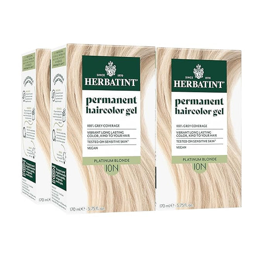 Herbatint Permanent Hair Dye - 10N Platinum Blonde - For Up To 100% Gray Coverage of Resistant Gray Hair - Ammonia-Free, Alcohol-Free & Vegan - Salon Influenced Hair Color 5.75 fl oz (Pack of 4)