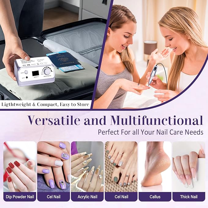 Nail Drill 35000RPM Electric Nail File Drill Nails Machine - Professional Nails Drill with 100pcs Sanding Bands and Nail Drill Bits for Acrylic, Gel Nail Manicure & Pedicure