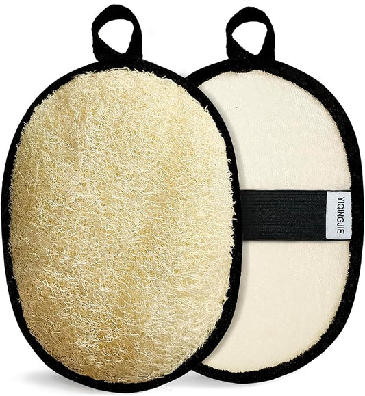 Natural Shower Loofah Sponge Exfoliating Body Scrubber，Natural Organic Beauty Exfoliating Loofah for Men and Women, Suitable for Cleansing Face Scrubber and Body Bath,Large Black(2 Pack)