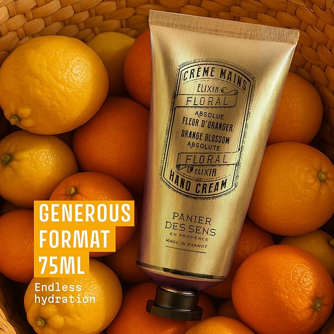 Panier des Sens Orange Blossom Hand Cream with Olive Oil - Nourishing Hand Cream for Dry Cracked Hands 97% Natural Ingredients - Dermatologically Tested Hand Lotion for Woman Made in France, 2.5 fl oz