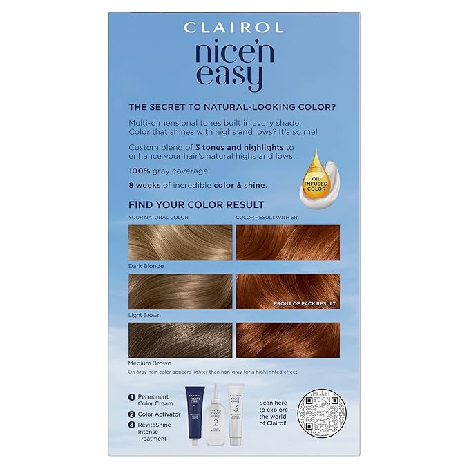 Clairol Nice'n Easy Permanent Hair Dye, 6R Light Auburn Hair Color, Pack of 1