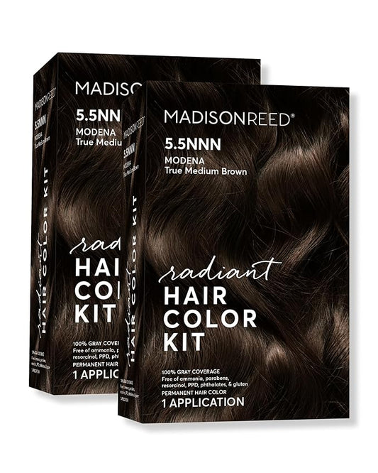 Madison Reed Radiant Hair Color Kit | 5.5NNN Dark Brown with Warm Golden Tones (Modena Brown) 100% Maximum Gray Hair Coverage | Permanent Hair Dye for Resistant Grays | PPD & Ammonia-Free | 2 Pack