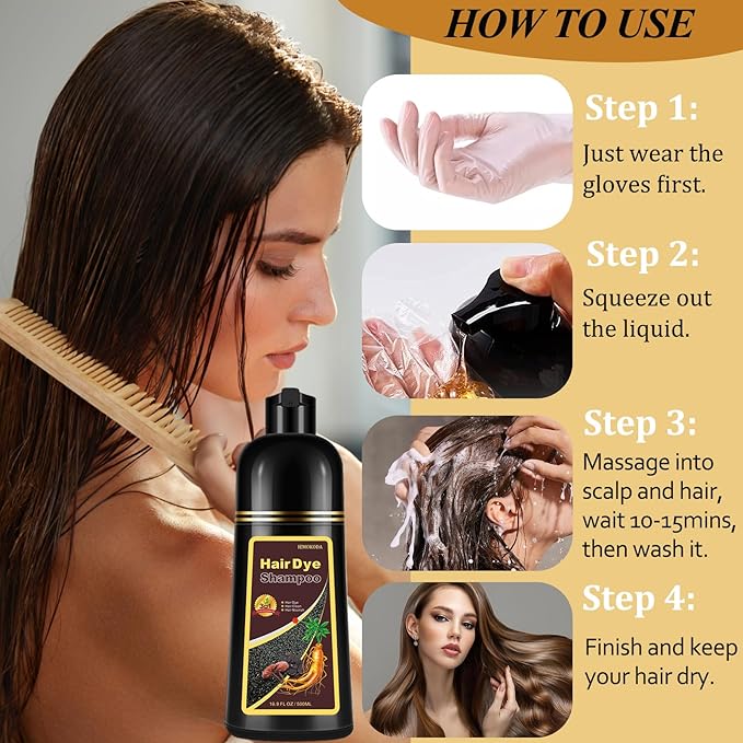 Instant Dark Coffee Hair Dye Shampoo for Gray Hair 3 in 1, Natural Hair Color Shampoo for Women Men Brown Colors in 10-15 mins, 100% Cover Long Lasting Hair Dye 16.9 Fl Oz (Dark coffee)