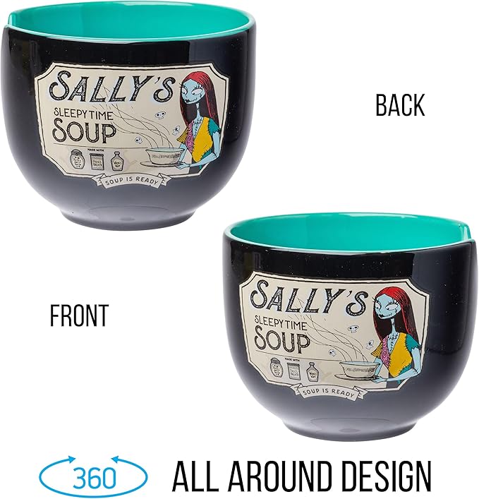 Silver Buffalo Disney Nightmare Before Christmas Sally's Sleepy Time Soup Ceramic Ramen Noodle Rice Bowl with Chopsticks, Microwave Safe, 20 Ounces