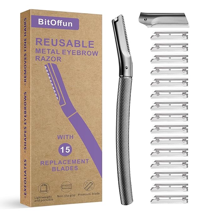 Eyebrow Razor with 16 Blades, Metal Razors for Women and Men,Dermaplane Razor for Women Face, Facial Hair Removal for & Eyebrow Hair Removal (Black)