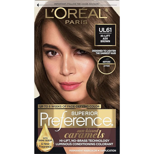 L’Oreal Paris Superior Preference Fade-Defying + Shine Permanent Hair Color, UL61 Ultra Light Ash Brown, Pack of 1, Hair Dye