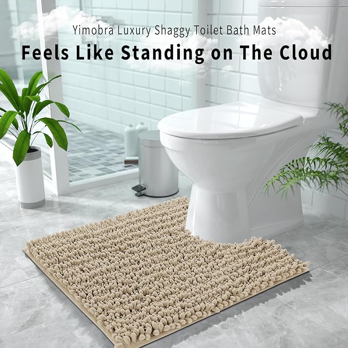 Yimobra Toilet Rug U Shaped Washable 24x20 Inch - Ultra Soft Absorbent Chenille Bath Rugs for Toilet, Quick Dry & Machine Washable, Non Slip Contour Bathroom Mat, Camel