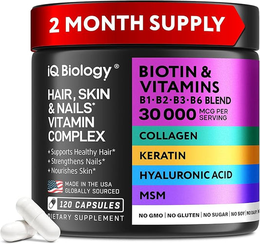 Biotin Collagen Keratin Neem Supplement - Hair Growth Vitamins for Women & Men - 10000mcg Biotin with Hyaluronic Acid & B Complex - Healthy Hair Loss Support - Skin and Nails Care - 120 Caps