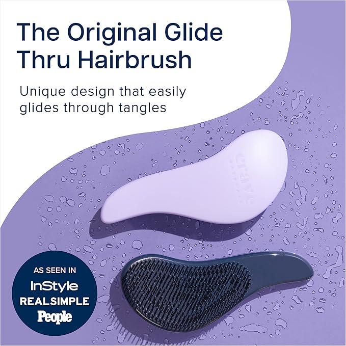 Crave Naturals Glide Thru Detangling Brush, Detangler Brush for Curly, Straight, Wet and Dry Hair Comb for Adults and Kids, Hair Accessories for Women, Purple and Black