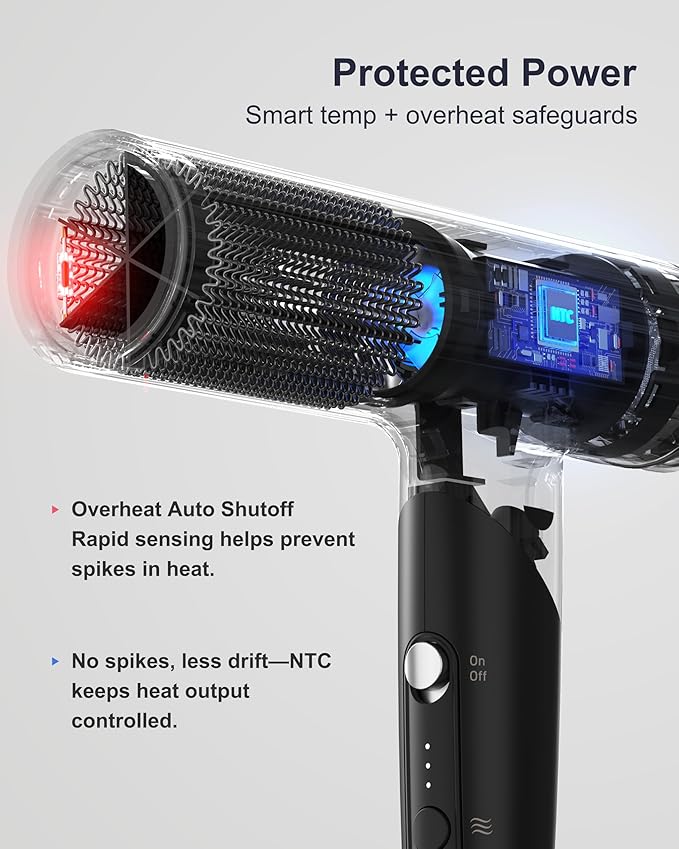 Foldable Hair Dryer with Diffuser, 110,000 RPM Professional High Speed Blow Dryer with Plasma Ion, 6.5Ft ALCI Cord, Concentrator & Diffuser for Men and Women, Lightweight for Travel/Home