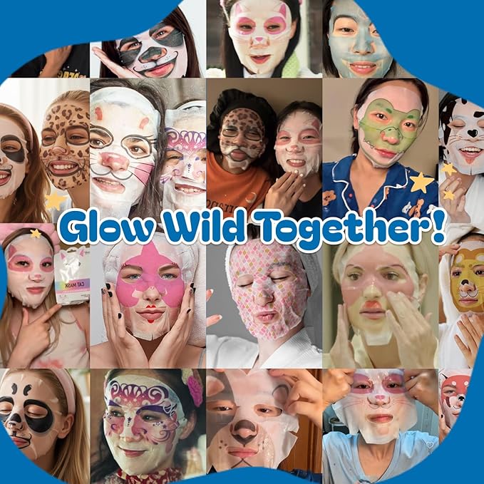 Epielle Character Face Mask Wave & Wild 12 Pack, Fun & Effective Korean Skin Care, Spa Party Favors, Stocking Stuffers, Birthday Gifts for Women, Thanksgiving Essentials