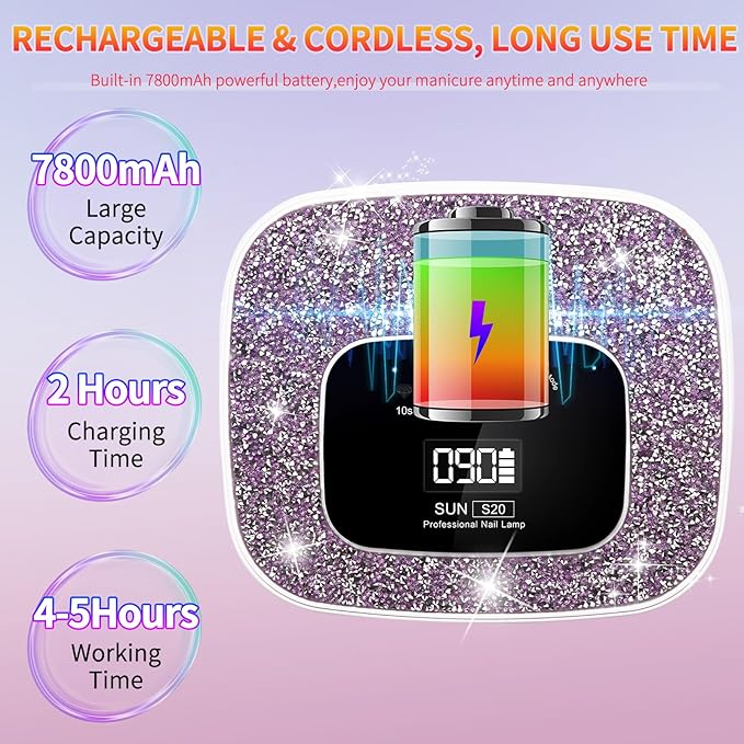 UV LED Nail Lamp Dryers Cordless 168W Diamond UV Light for Gel Nails Polish,Fast Curing Colored Poly Builder Gel Lamp with Sensor 4 Timer Touch Screen 36 LED,Professional Manicure Pedicure Art Tools