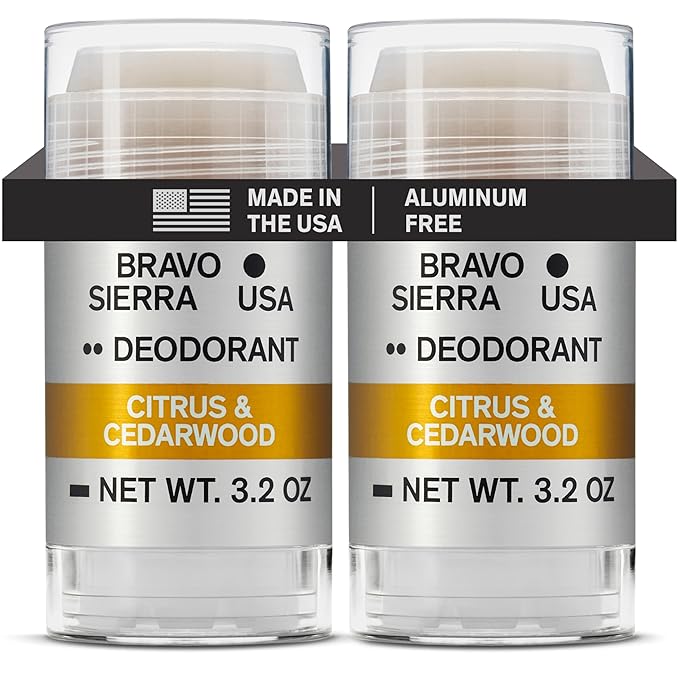 Aluminum-Free Deodorant for Men by Bravo Sierra, 2-Pack - Contains Natural Ingredients – Long Lasting Odor and Sweat Protection - Citrus & Cedarwood, 3.2 oz - Paraben-Free, Vegan & Cruelty-Free