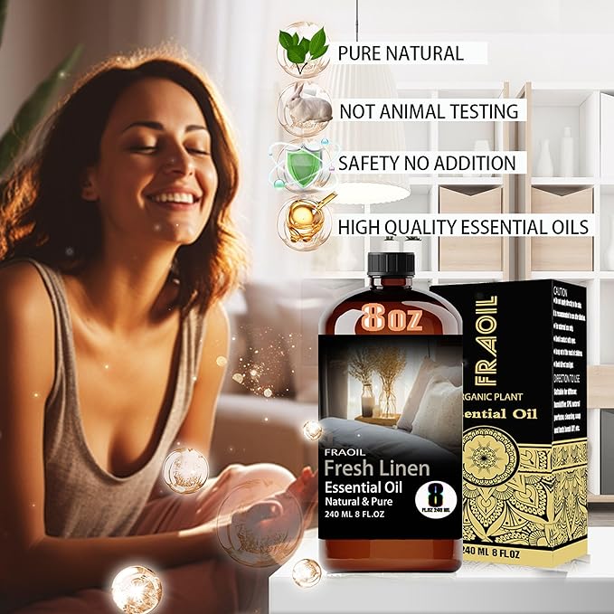Fresh Linen Essential Oil, Fresh Linen Oil 8 Fl Oz 240ML for Diffuser Humidifier Yoga Cleaning DIY Candle Soap Making Perfume Gift for Women Fragrance Oils