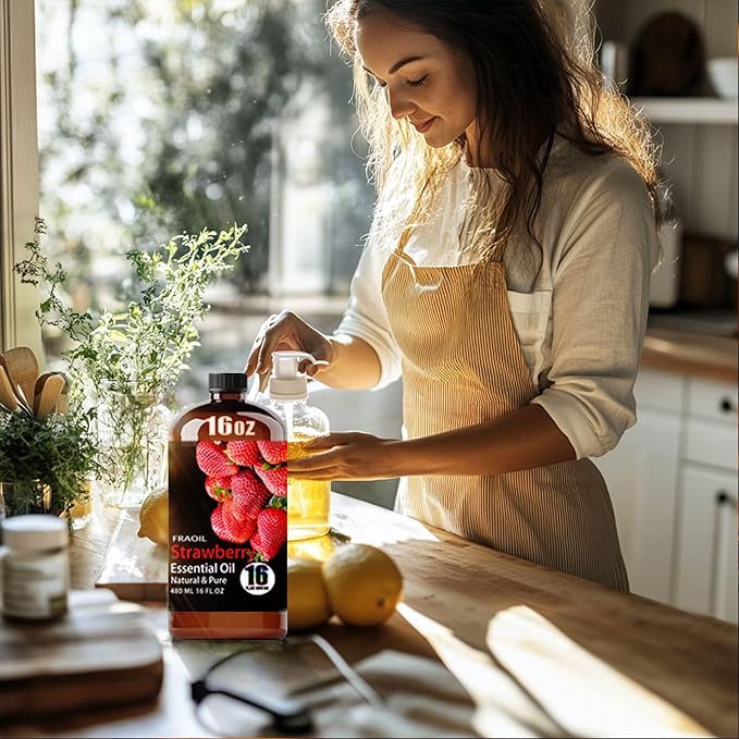 Strawberry Essential Oil, Strawberry Oil 16 Fl Oz 480 ML for Diffuser Humidifier Yoga Cleaning DIY Candle Soap Making Perfume Gift for Women Essential Oils