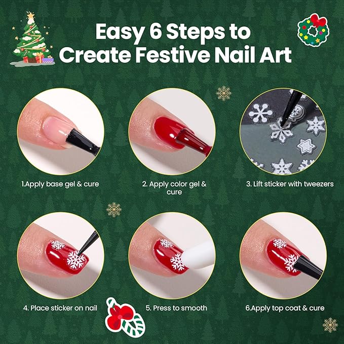 Beetles Christmas Nail Art Stickers 30 Sheets 3D Snowflake Nail Stickers White Snowmen Santa Claus Elk Nails Supplies DIY Decals for DIY Decoration Nails Art