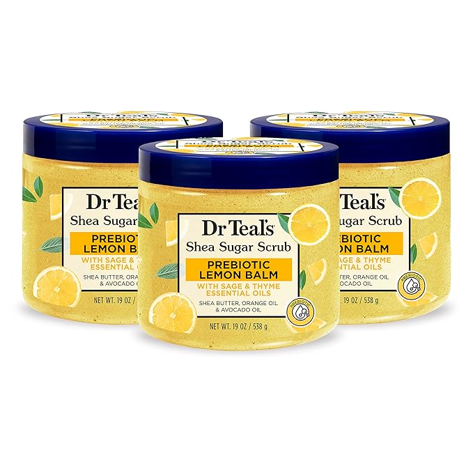 Dr Teal's Shea Sugar Scrub, Prebiotic Lemon Balm, 19 oz (Pack of 3)