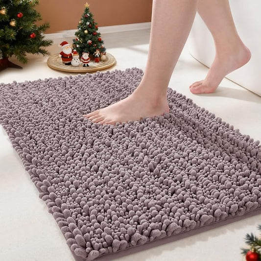 Yimobra Bathroom Rugs Non Slip Washable - Ultra Soft Absorbent Chenille Bath Mat, Quick Dry Shaggy Floor Carpet for Tub Shower, Mauve Home Decor Accessories, 24x17 Inch