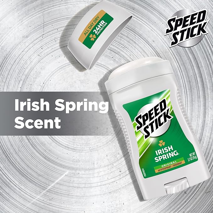 Speed Stick Men's Antiperspirant Deodorant, Irish Spring Scented, 3 Ounce, 4 Pack