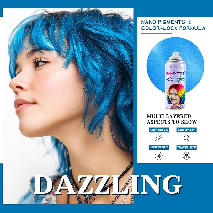 Hair Color Spray, Temporary Hair Dye for Women & Men, Vibrant Colors Hair Wax Gray Hair Cover for Party, Halloween, Cosplay (Blue, 120 ML)