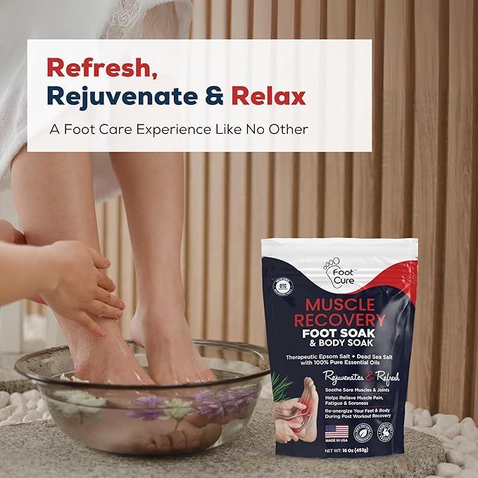 FOOT CURE Foot Soak with Epsom Salts – All-Natural Blend for Relaxing Foot Care – Softens Calluses & Refreshes Feet – Invigorating Scent, Spa Pedicure – 16 oz (Pack of 1)