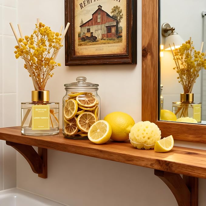 Reed Diffuser Set - 3.38 fl oz Lemon Verbena Premium Scented Oil with Preserved Baby's Breath & Cotton 6 Sticks | Long-Lasting Aromatherapy for Home, Bedroom, Bathroom, Office Home Decor