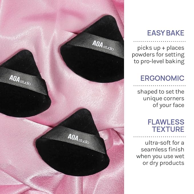 AOA Studio Velvet Puffs Makeup Puff Set of 6 Loose Powder Body Powder, Velour Makeup Blender Sponge Foundation Blending Sponges Set Beauty Makeup Tools (Black)