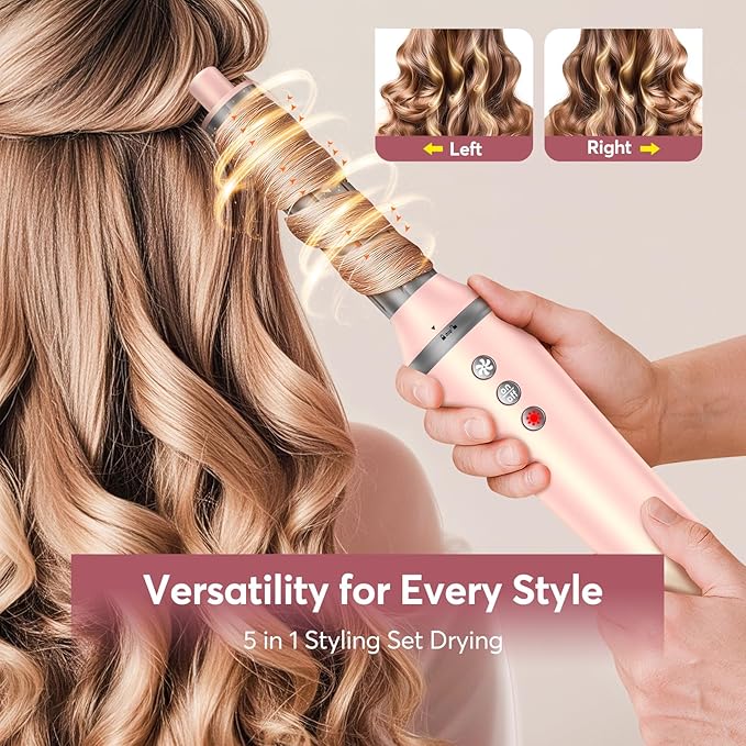 5 in 1 Hot Air Styler Wrap with Travel Bag- Professional High-Speed Hair Dryer Brush with Auto Wrap Curlers, 300 Million ions Frizz-Free and Fast Drying for Multiple Style, No Heat Damage, Gift Idea