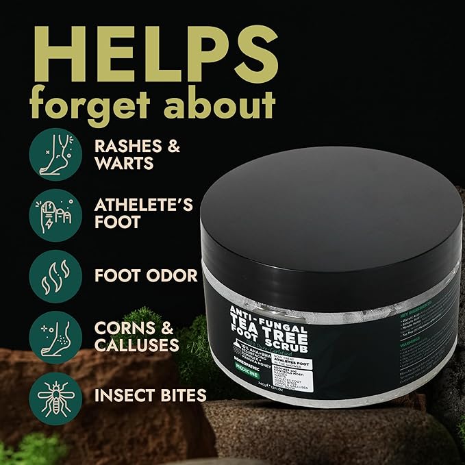 Foot Scrub with Tea Tree Oil | Callus Remover For Feet | Exfoliating Scrub with Salicylic and Glycolic Acid for Dead Skin, Athlete’s Foot, Warts, Corns, Rashes, Foot Odor, Insect Bites and Foot Care