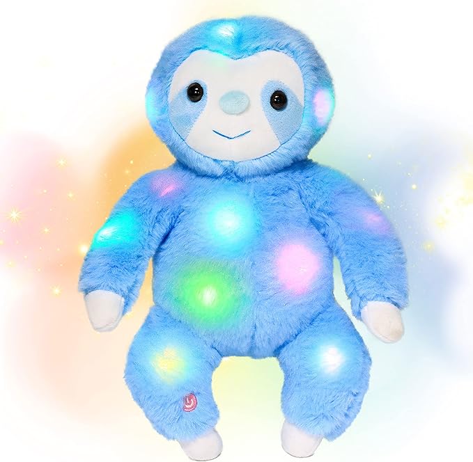 Hopearl LED Plush Three Toed Sloth Lighting Up Stuffed Animal Sloth Floppy Night Lights Glow in The Dark Birthday Festival for Kids Toddlers, Blue, 12.5''