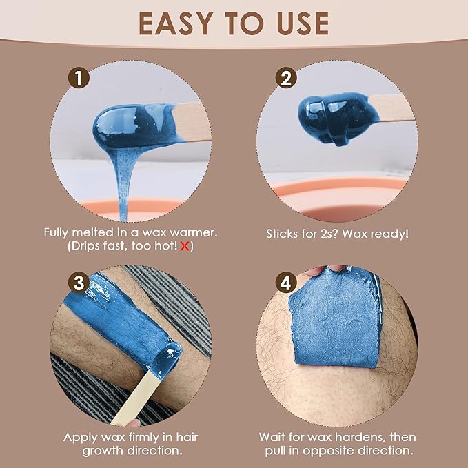 KOTAMU Blue Hard Wax Beads for Sensitive Skin - 1lb Coarse Hair Formula Wax Melts for Brazilian, Armpit, Back, Body, Bikini Hair Removal at Home or Salon (For Women and Men)