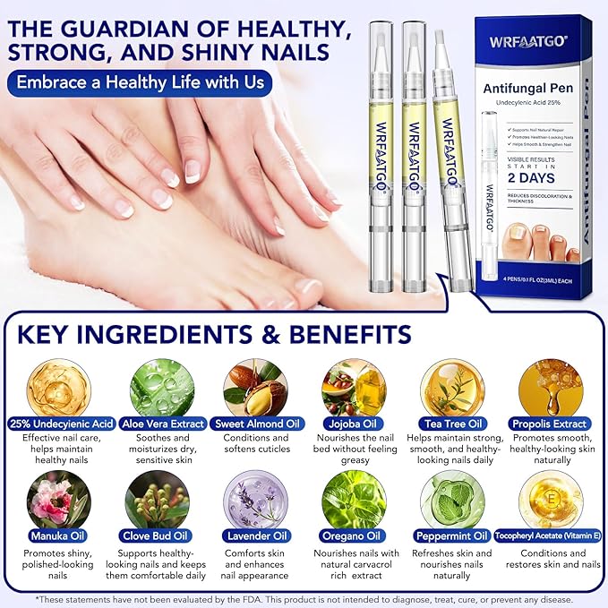 Toenail Fungus Pen | Toenail Fungus Treatment Extra Strength | 25% Undecylenic Acid, Tea Tree Oil | Toe nail Fungus Treatments for Fingernails & Toenails | 4PCS Fungal Nail Care Pen for Damaged Nails