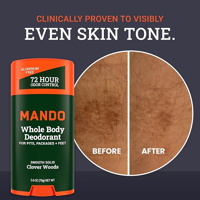Mando Whole Body Deodorant For Men - Smooth Solid Stick - 72 Hour Odor Control - Aluminum Free, Baking Soda Free, Skin Safe - 2.6 Ounce (Pack of 2) - Clover Woods