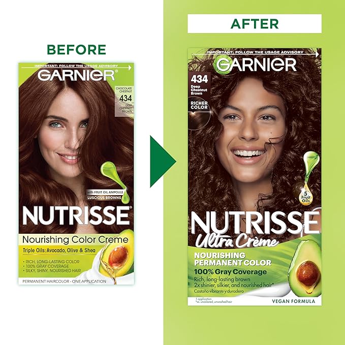 Garnier Hair Color Nutrisse Nourishing Creme, 434 Deep Chestnut Brown (Chocolate Chestnut) Permanent Hair Dye, 2 Count (Packaging May Vary)