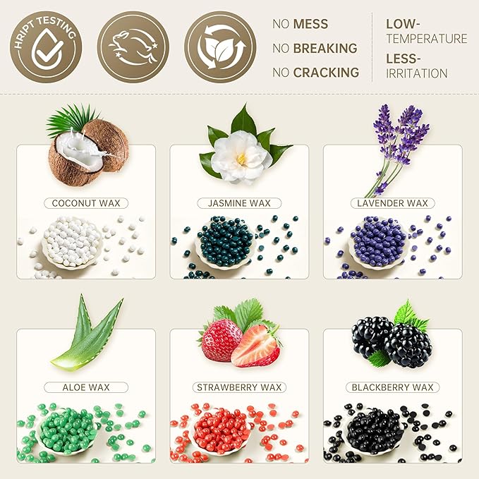 Lifestance Wax Beads Set, 6 Kinds of Waxing Beads, Hard Wax Beans with 44 Items, Perfect for Any Waxing Warmers, Wax Beads for Hair Removal for Full Body Bikini Brazilian Underarm Eyebrow, Face Legs