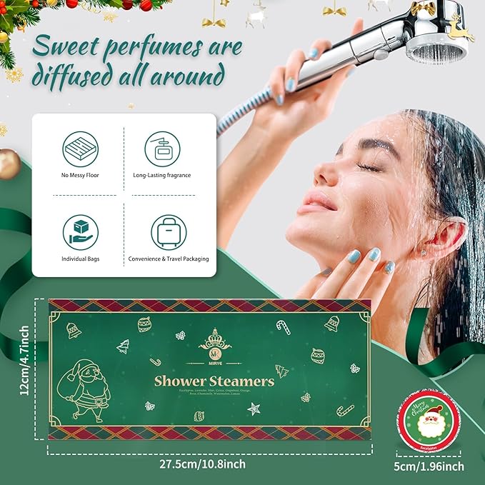 10 Pcs Shower Steamers Aromatherapy, Christmas Gifts Birthday Gifts White Elephant Shower Bombs with Essential Oils Relaxation Home SPA, Self Care Christmas Stocking Stuffers for Women Men