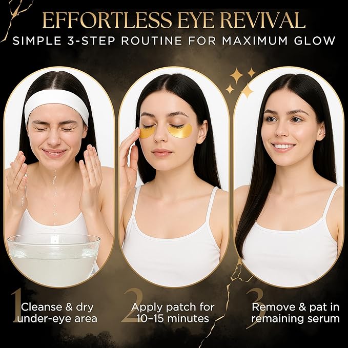 Undereye Mask Patches for Dark Circles, Puffiness & Wrinkles, Gold Eye Mask with Collagen, Caffeine & Hyaluronic Acid, Vegan & Cruelty-Free Eye Patches for Women and Men (24 Pairs)