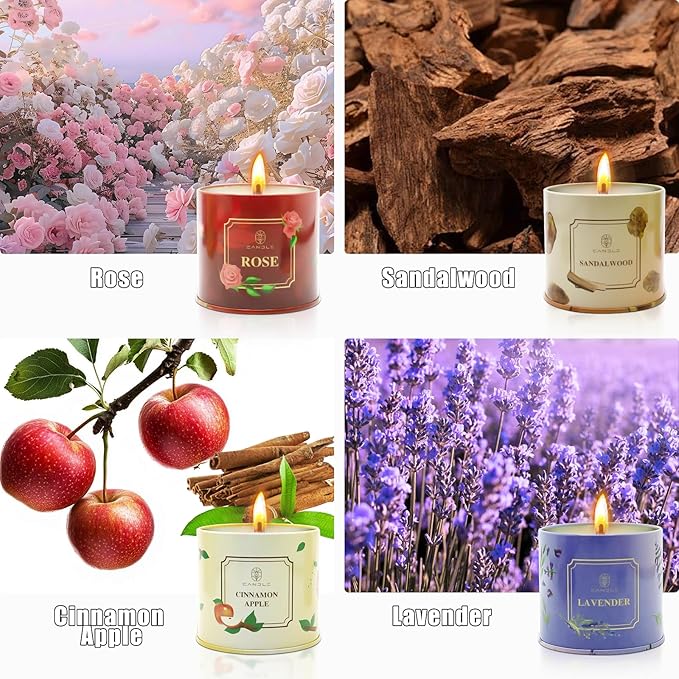 Scented Candles 4 Pack Soy Wax Long Lasting Rose Lavender Sandalwood Apple Fragrance Gifts for Women Christmas Gifts Thanksgiving Day