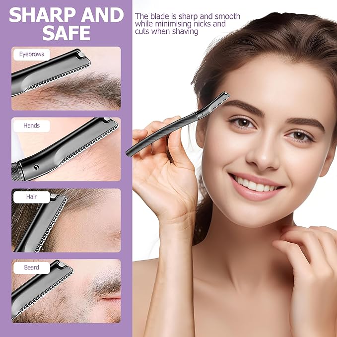 Eyebrow Razor with 16 Blades, Metal Razors for Women and Men,Dermaplane Razor for Women Face, Facial Hair Removal for & Eyebrow Hair Removal (Black)