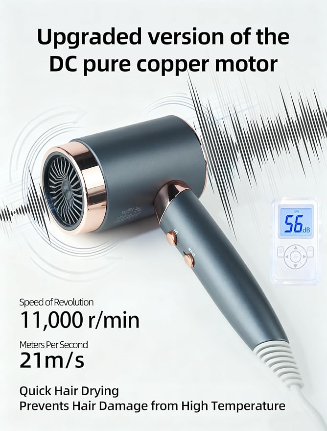 CLGTTFB Professional Lonic Hair Dryer for Women & Men,1600W Fast Drying Blow Dry with Diffuser and Concentrator for Various Types of Hair,High Speed Quiet Hairdryer for Home Salon,Travel,Hotel