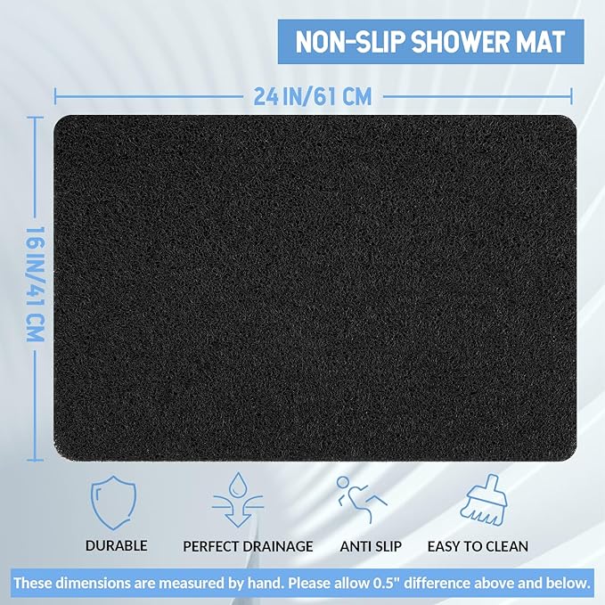 Non-Slip Bathtub Mat, 2 Pack Anti Slip Shower Mat, Fast Drying Bathtub Mats, Foot Scrubber Mat, Anti Slip Mat for Tub, Floor, Bathroom, Kitchen, Home, Hotel (Black 24"×16"+24"×16")