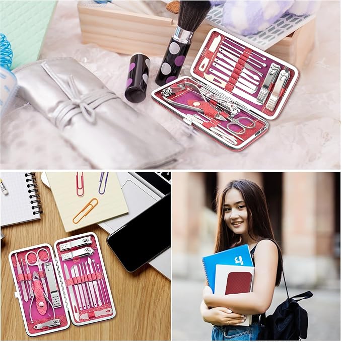 Manicure Set - 19 in 1 Professional Nail Clippers Pedicure Kit, Manicure Tool Kit, Stainless Steel Facial Grooming Set Kit, Gift Idea for Women, Men, Girls, Teens, Red