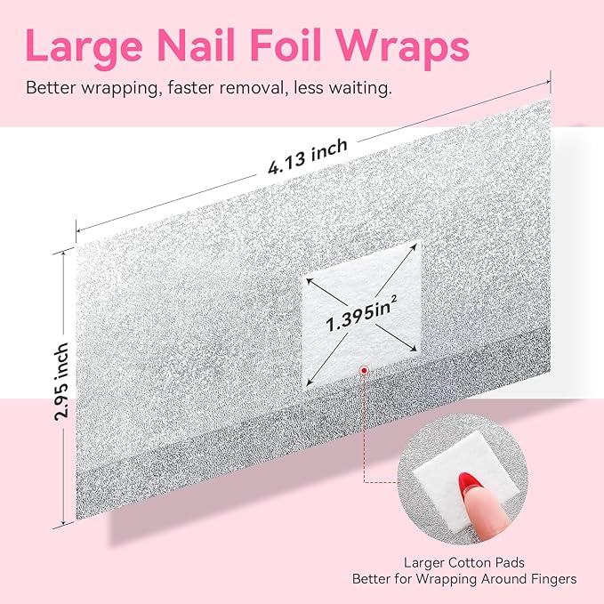 Makartt Nail Polish Remover Soak off Foils – Gel Polish Remover Foil Nail Wraps with 1.18 inch Pre-attached Lint Free Larger Cotton Pads for Gel Nail Removal at Home or Salon(100 Pcs)